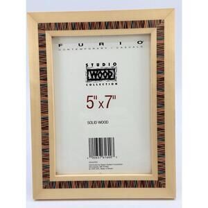 Vtg.  Furio Picture Frame Solid Blond Wood Multi Color Inlay Stripe
